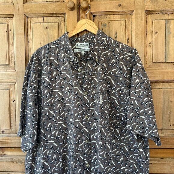 Columbia Mens XXL Fish Print Short Sleeve Button Front Shirt Collared Vintage - Picture 2 of 8